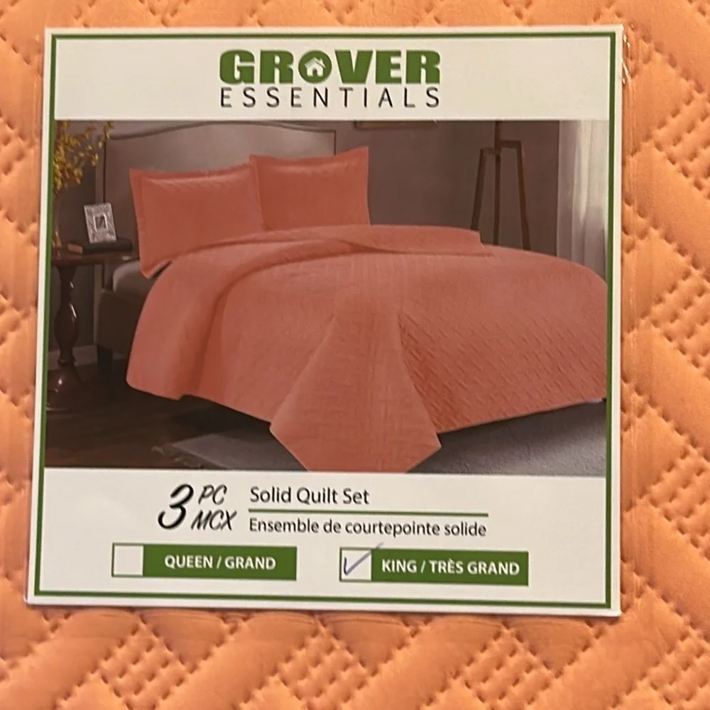 3PC Quilt Bedspread Set Oversized King Peach Amber